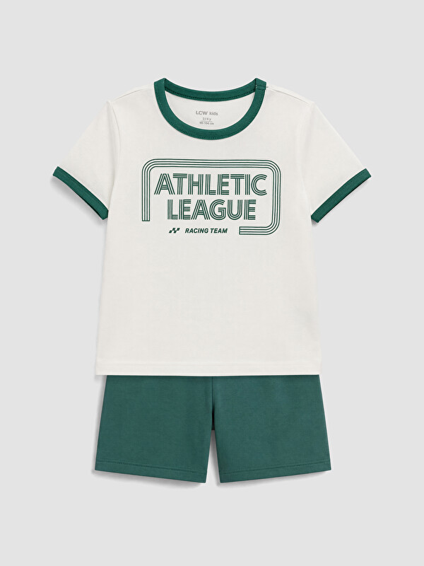 LCW Kids Set pizhamash të shkurtra me jakë të rrumbullakët dhe model të stampuar për djem
