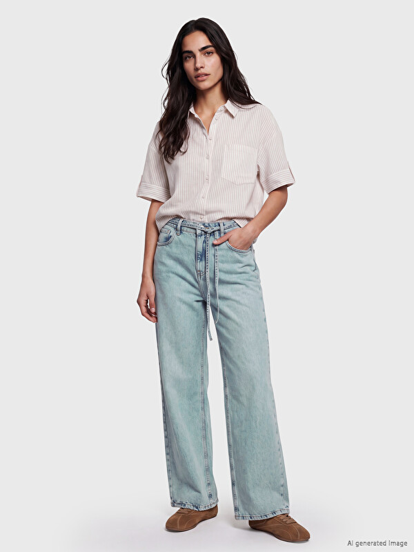 LCW Jeans Beli Lastikli Wideleg Kadın Jean Pantolon