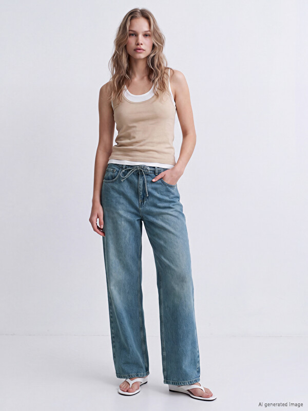 LCW Jeans Xhinse me bel elastik dhe këmbë të gjera për gra