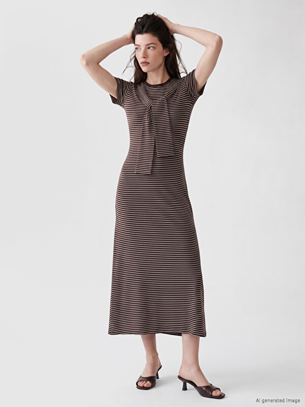 LCW Comfort Fustan me shirita me detaj lidhëse për gra