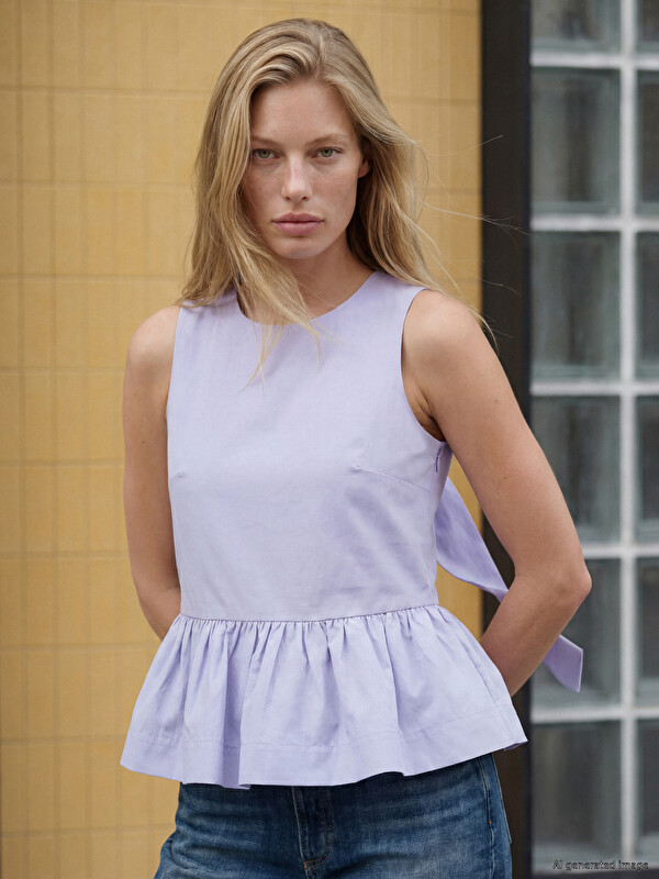 LCW Vision Bisiklet Yaka Sırtı Bağlamalı Peplum Bluz