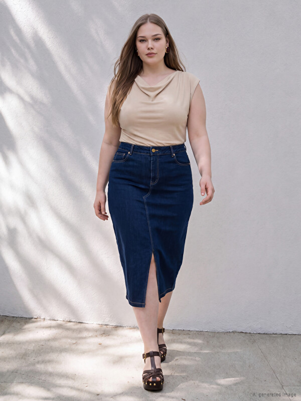 LCWAIKIKI Curve Plus Size Regular Fit Denim Skirt