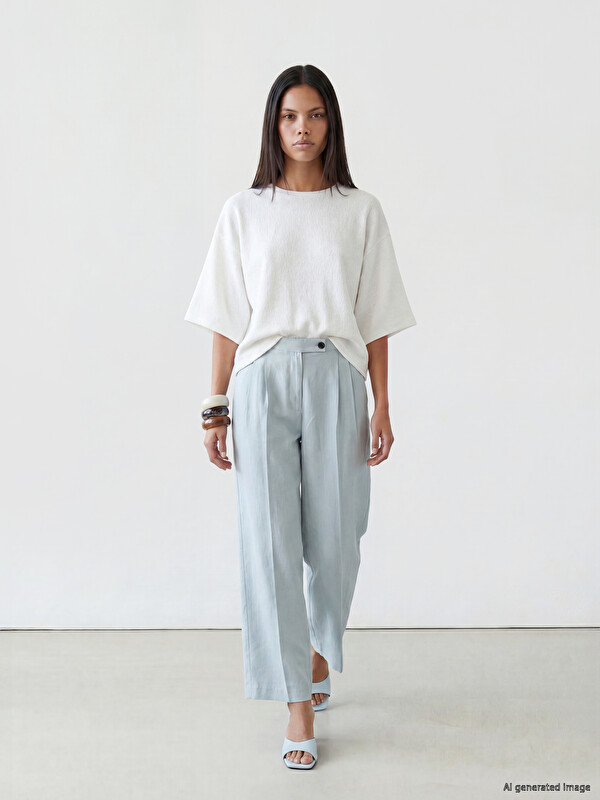 LCW Modest Loose Fit Kadın Pileli Kumaş Pantolon