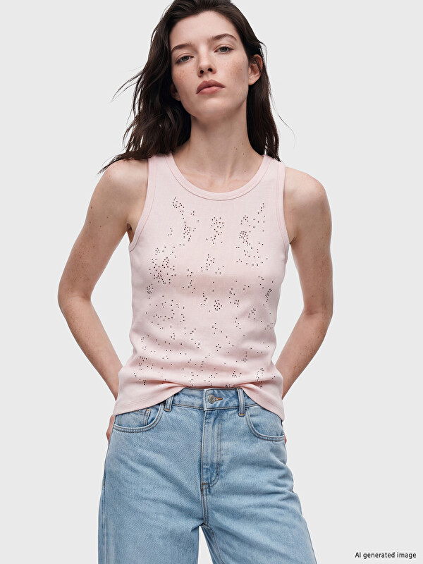 LCW Comfort Bisiklet Yaka Taşlı Kadın Fitilli Atlet
