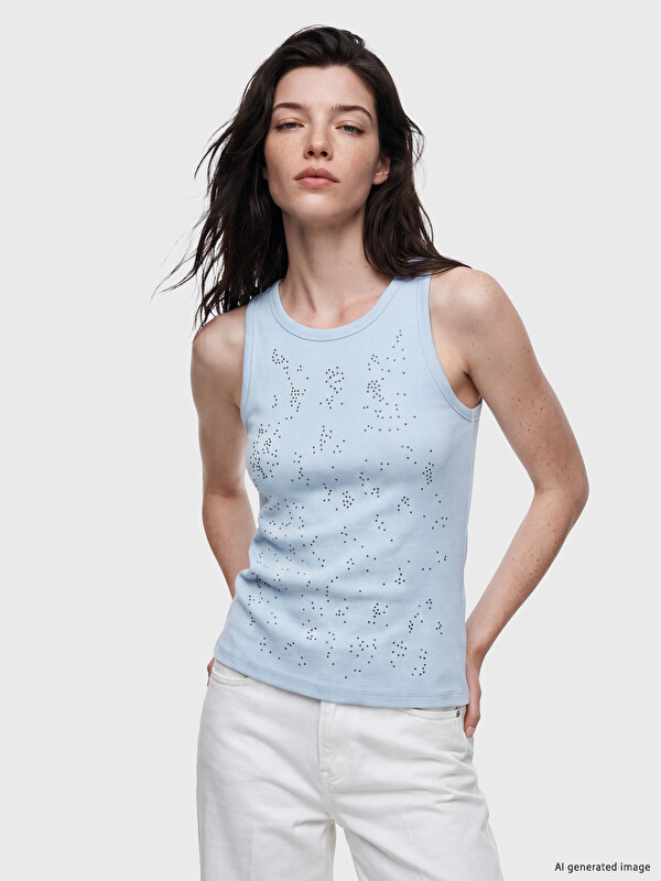 LCW Comfort Bisiklet Yaka Taşlı Kadın Fitilli Atlet