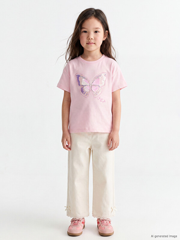 LCW Kids Pul İşlemeli Kız Çocuk Tişört