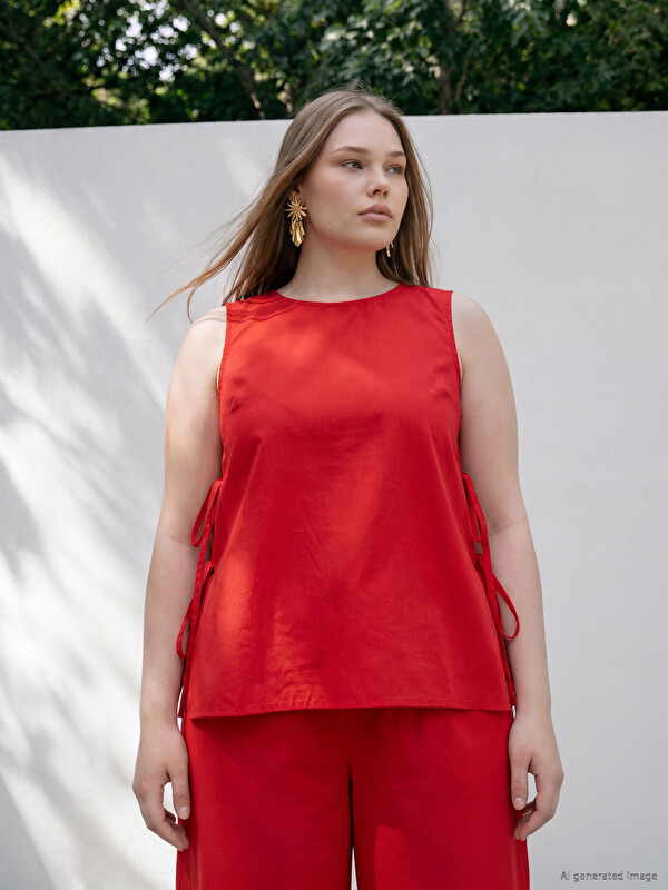LCWAIKIKI Curve Plus Size Tie-Side Blouse
