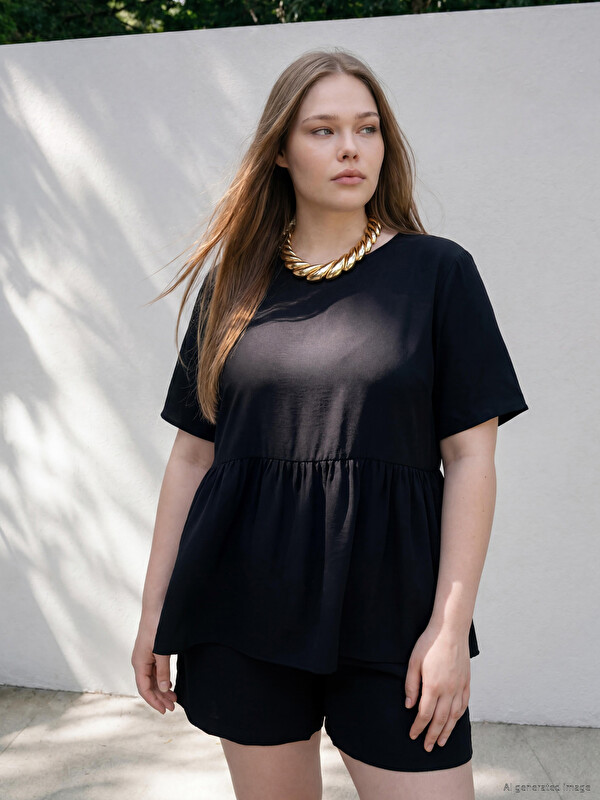 LCWAIKIKI Curve Büyük Beden Peplum Bluz