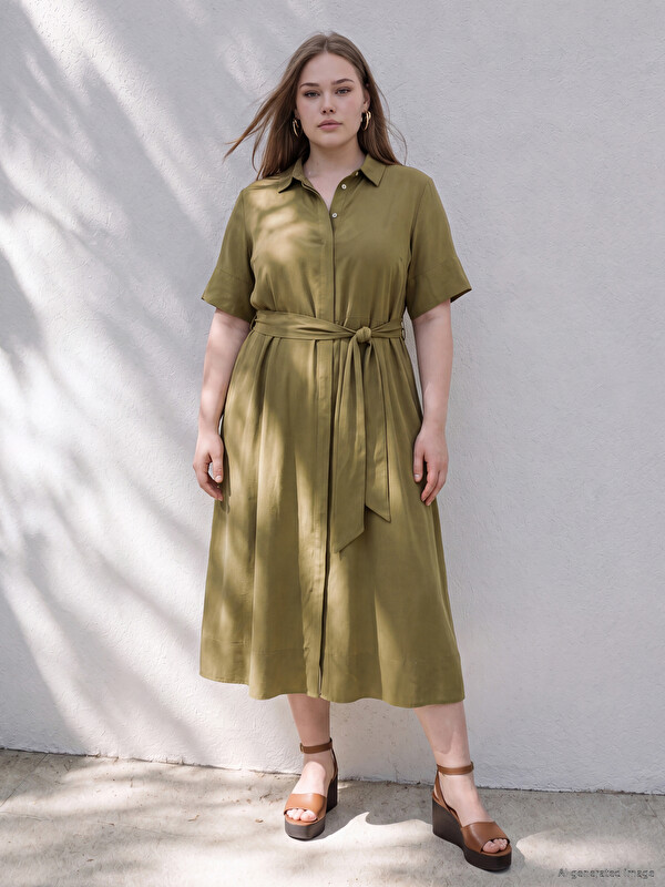 LCWAIKIKI Curve Plus Size Sash Shirt Dress