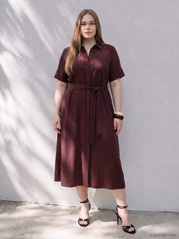 LCWAIKIKI Curve Plus Size Sash Shirt Dress