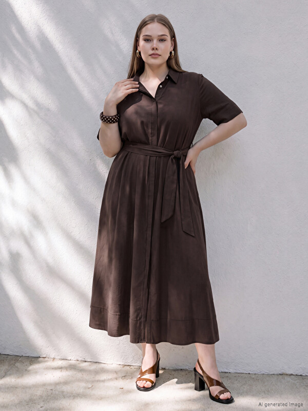 LCWAIKIKI Curve Plus Size Sash Shirt Dress