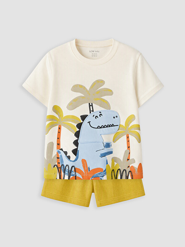 LCW baby Set Tricou și Șorturi Băiețel Bebeluș cu Dinozauri Imprimați