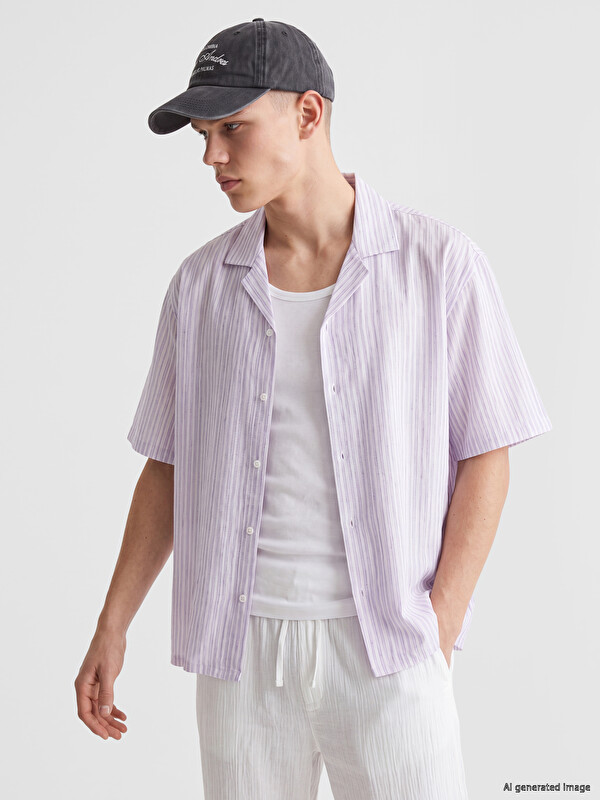 XSIDE Regular Fit Çizgili Keten Karışımlı Erkek Gömlek