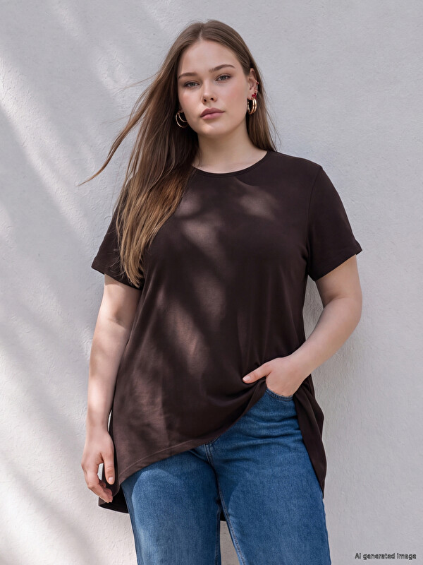 LCWAIKIKI Curve Majica kratkih rukava od 100% pamuka za Žene, plus size
