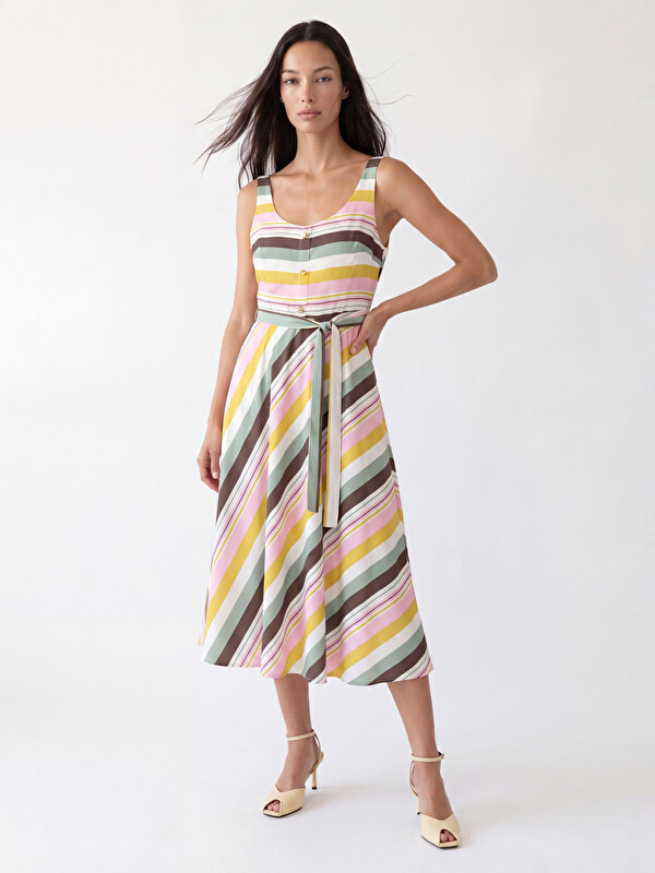 LCWAIKIKI Classic U Neck Striped Sash Dress