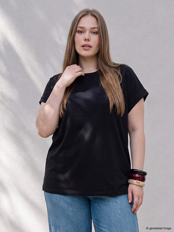 LCWAIKIKI Curve Plus Size %100 Cotton Women's T-Shirt