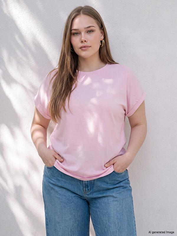 LCWAIKIKI Curve Plus Size %100 Cotton Women's T-Shirt