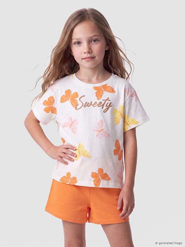 LCW Kids Butterfly Printed Girls' Set