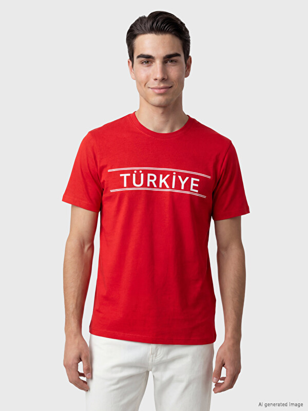 LCWAIKIKI Classic Bisiklet Yaka Türkiye Baskılı Erkek Tişört