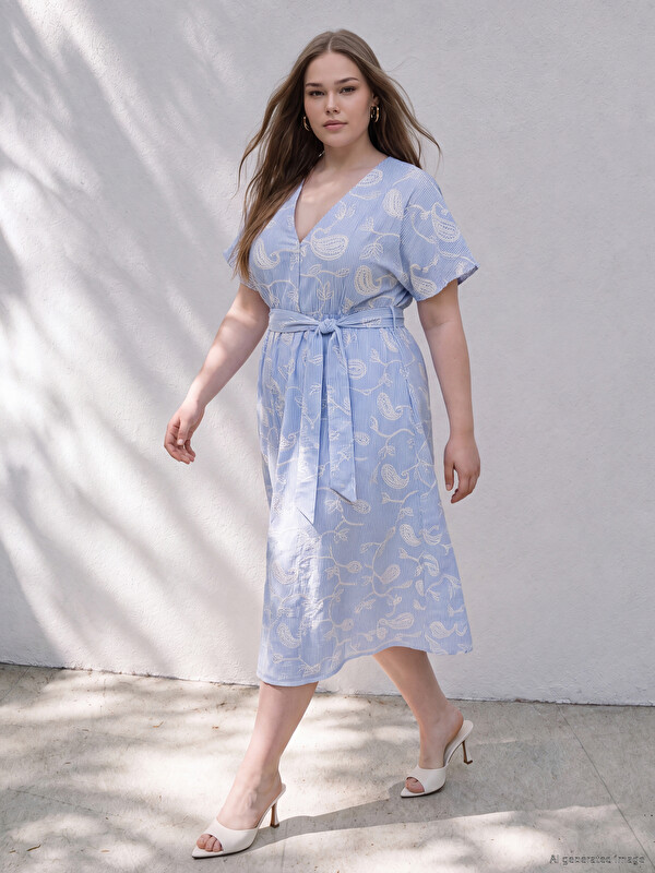 LCWAIKIKI Curve Plus Size Patterned Sash Dress