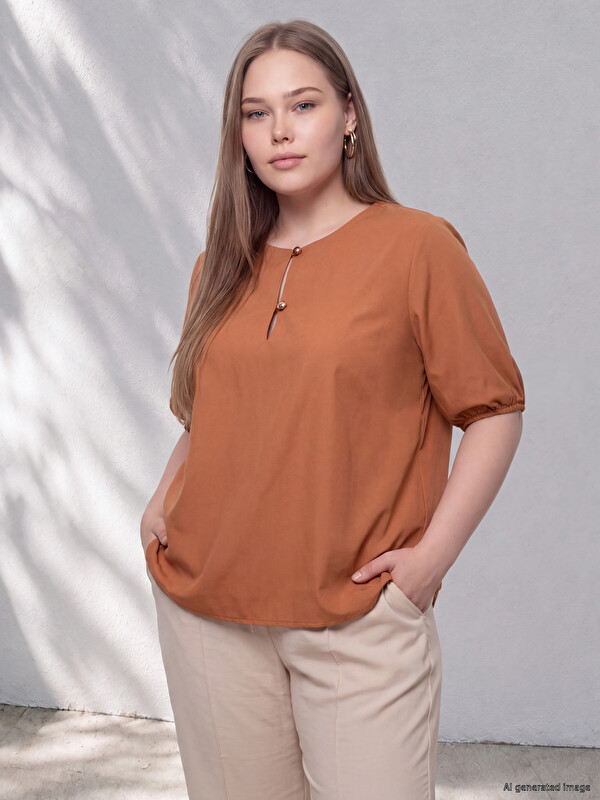 LCW Curve Plus Size Button Detailed Blouse