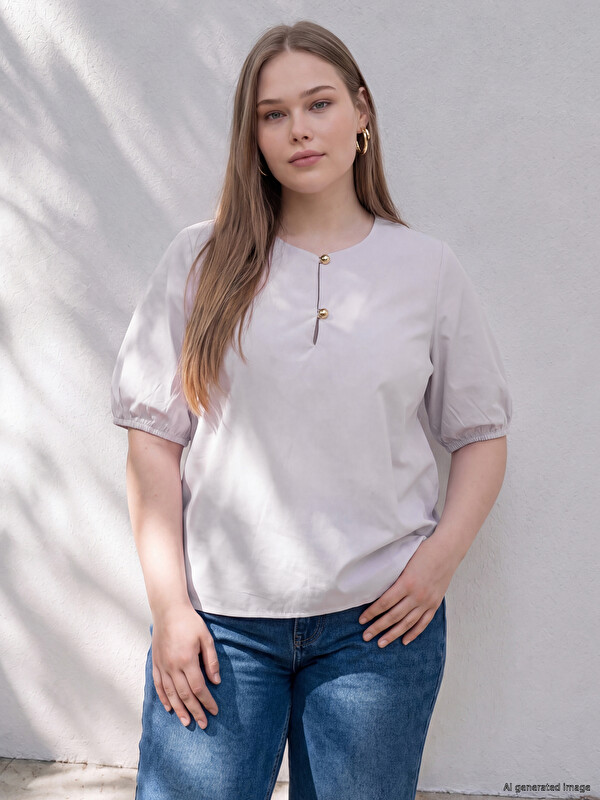 LCW Curve Plus Size Button Detailed Blouse