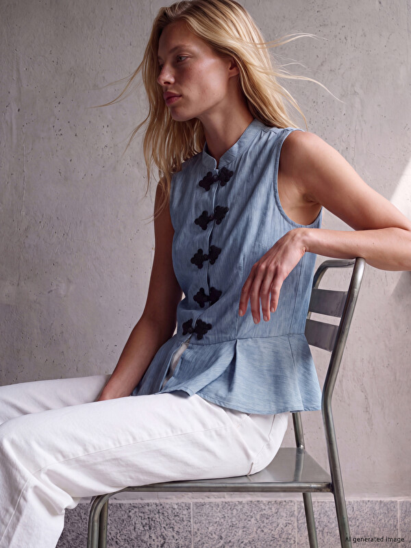 LCW Vision Hakim Yaka Düğme Detaylı Peplum Bluz