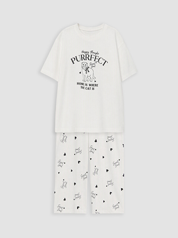 LCW Kids Printed Girls' Capri Pyjamas Set
