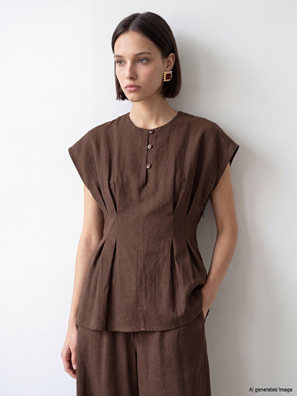 LCW Comfort Bisiklet Yaka Pileli Peplum Bluz
