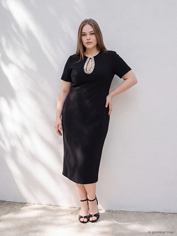 LCWAIKIKI Curve Window Detailed Stone Embellished Women's Dress