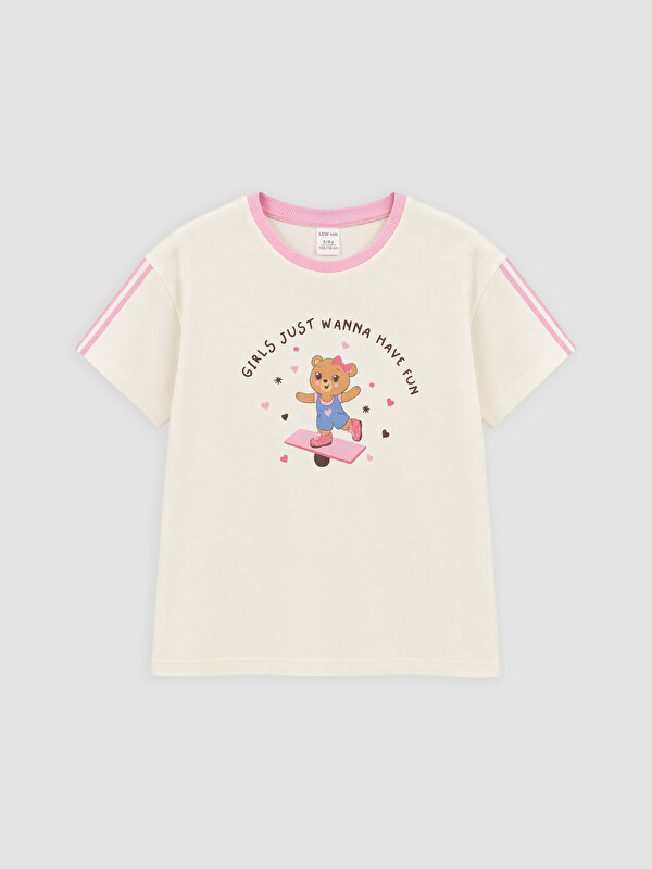 LCW Kids Bisiklet Yaka Baskılı Kız Çocuk Tişört