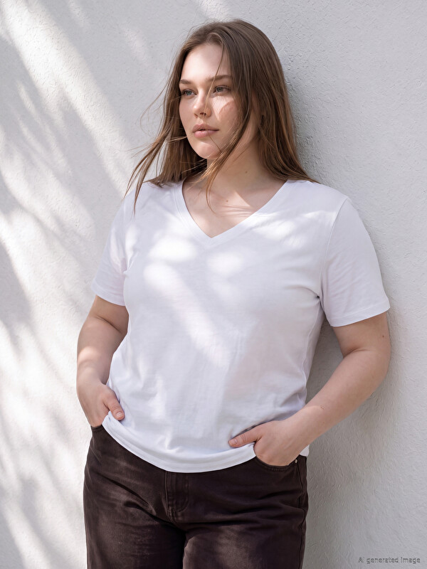 LCWAIKIKI Curve Woman White T-Shirt