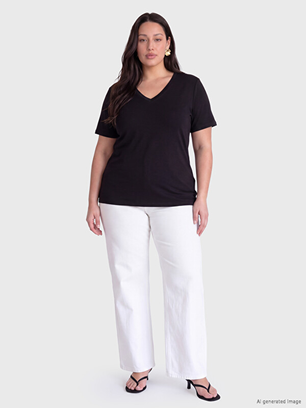 LCW Curve Plus Size %100 Cotton Women's T-Shirt
