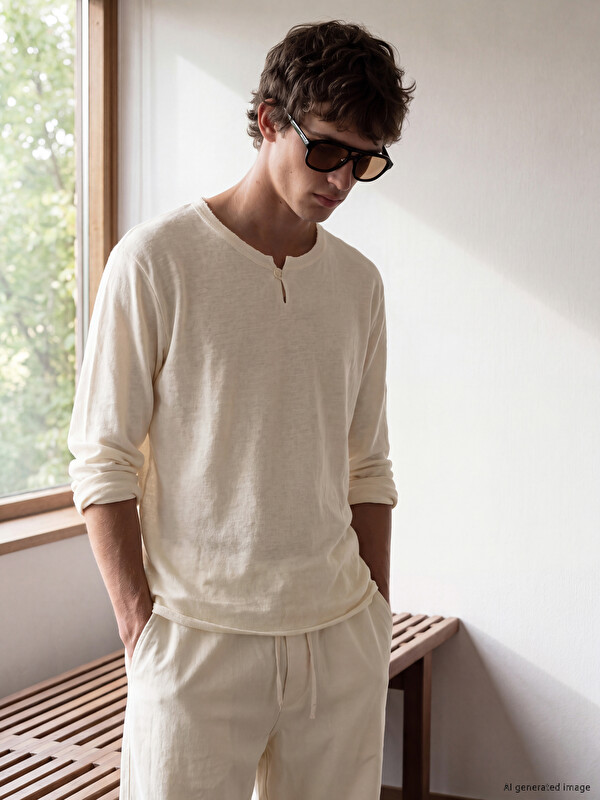 XSIDE Regular Fit Henley Yaka Uzun Kollu Erkek Tişört