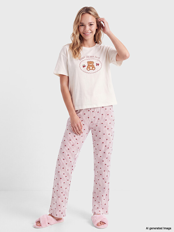 LCW Young Set de pijama imprimat cu guler rotund pentru femei