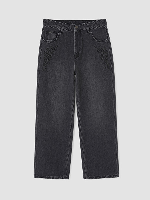 XSIDE Loose Fit Nakışlı Erkek Jean Pantolon