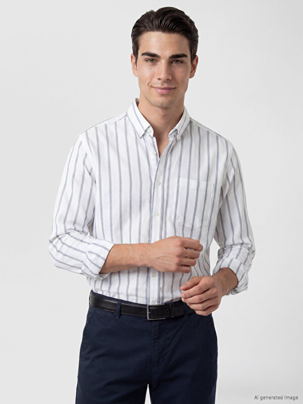 LCWAIKIKI Classic Regular Fit Uzun Kollu Çizgili Erkek Gömlek