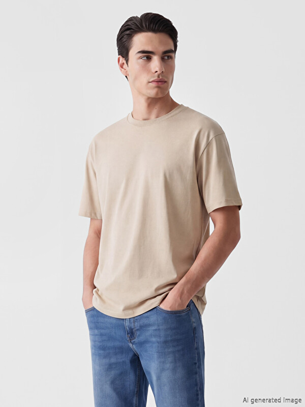 XSIDE Tricou pentru Bărbați din Jerseu cu Guler Rotund