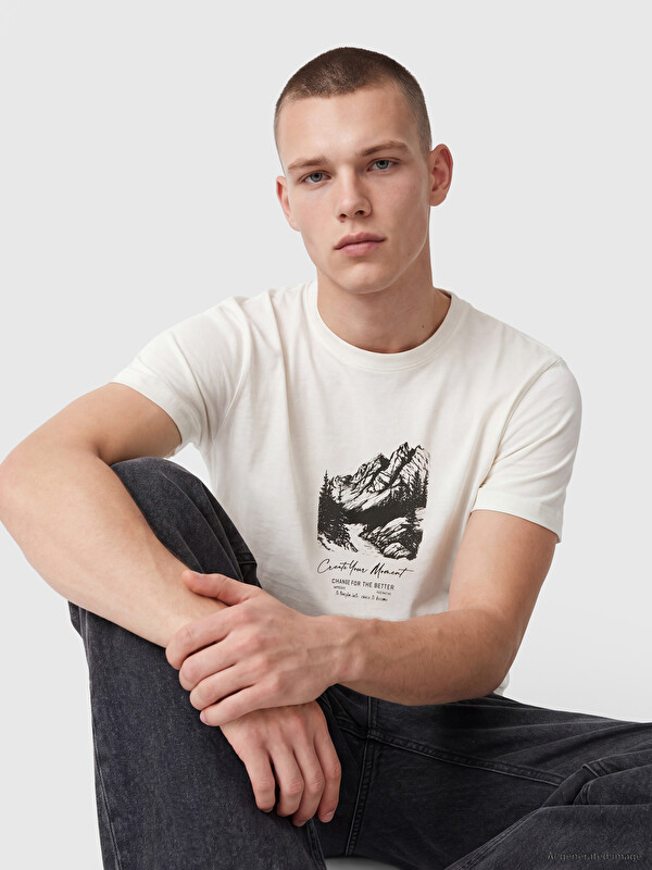XSIDE Crew Neck Short Sleeve Printed Combed Cotton Men's T-shirt