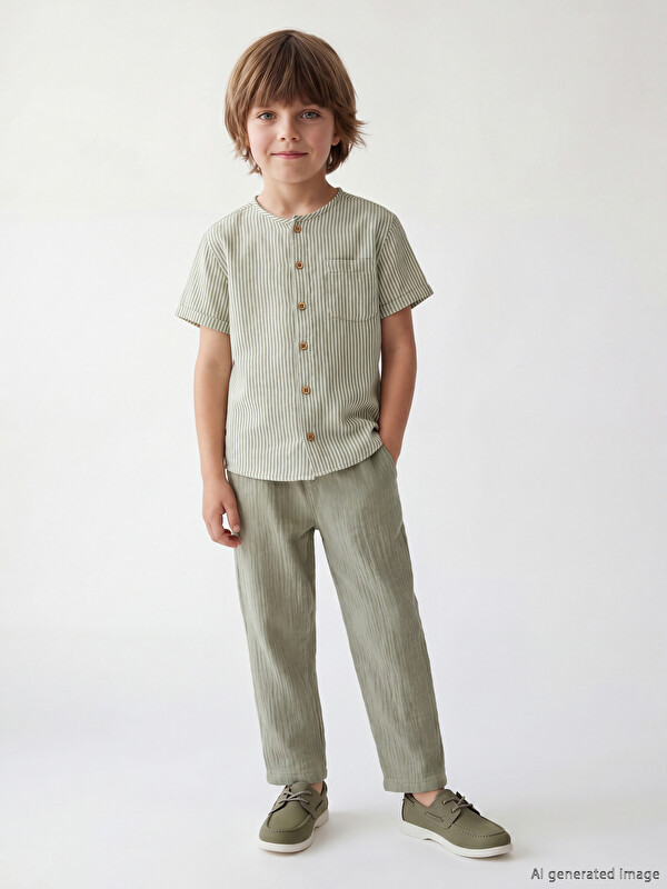 LCW Kids Grandad Collar Striped Boys' Shirt and Trousers 2 Pack