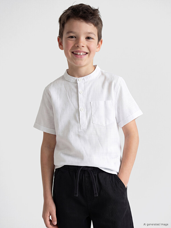 LCW Kids Grandad Collar Poplin Boys' Shirt