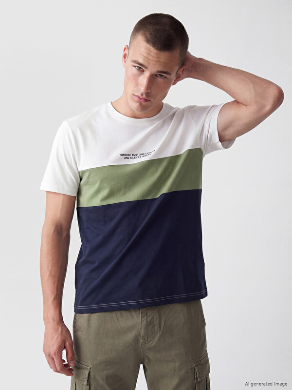 XSIDE Crew Neck Color Block Jersey Men's T-Shirt