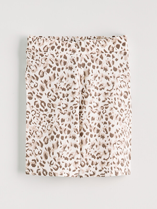 LCW Kids Elastic Waist Leopard Print Girls' Short Leggings