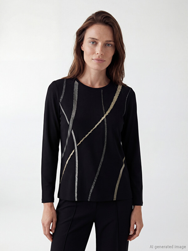 LCW Grace Crew Neck Patterned Women's T-Shirt