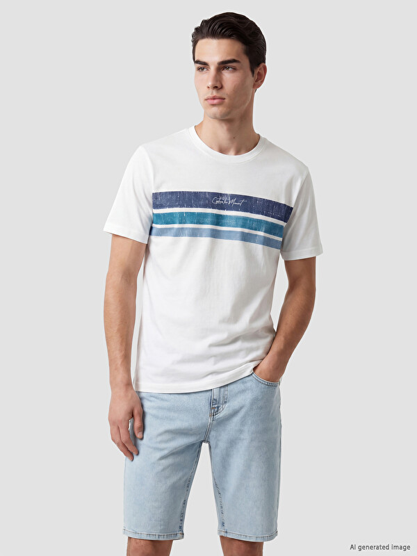 XSIDE T-shirt pour Hommes en Jersey Rayé à Col Rond