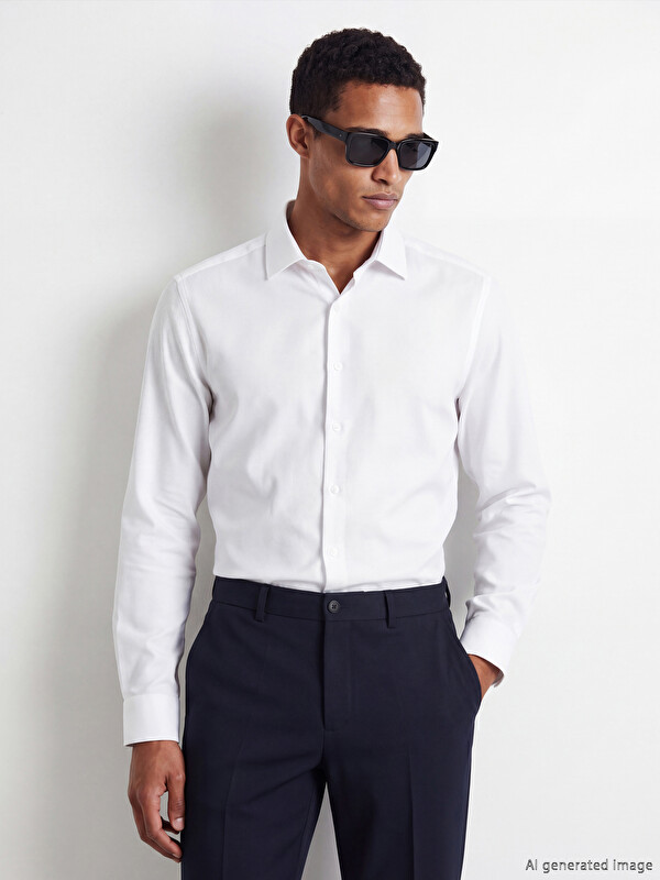 LCW BUSINESS Slim Fit Uzun Kollu Armürlü Erkek Gömlek