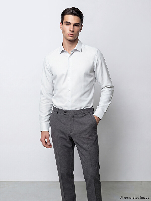 LCW BUSINESS Slim Fit Uzun Kollu Armürlü Erkek Gömlek