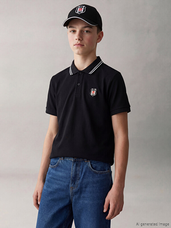 LCW Kids Polo Yaka Beşiktaş Baskılı Erkek Çocuk Tişört
