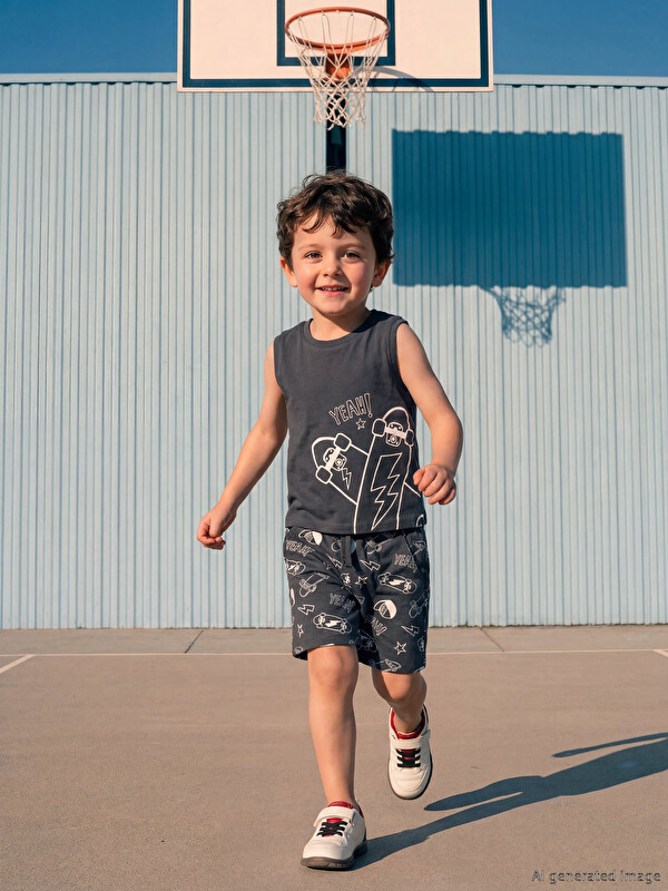 LCW Kids Lot de 2 T-shirts et Shorts Imprimés pour Garçons