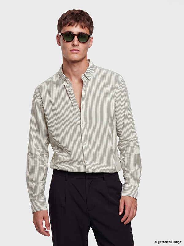 LCW Vision Slim Fit Striped Dobby Men's Shirt